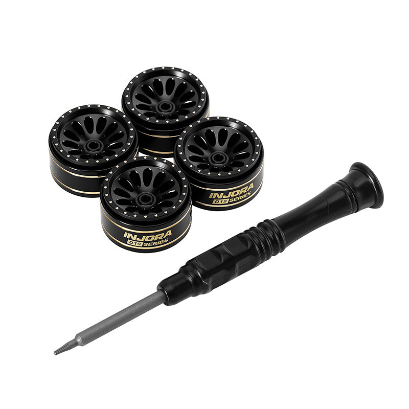W7005BB-19 INJORA INJORA 0.7" D19 Ripple Black Brass Wheels for 1/30 SCX30 (W7005)