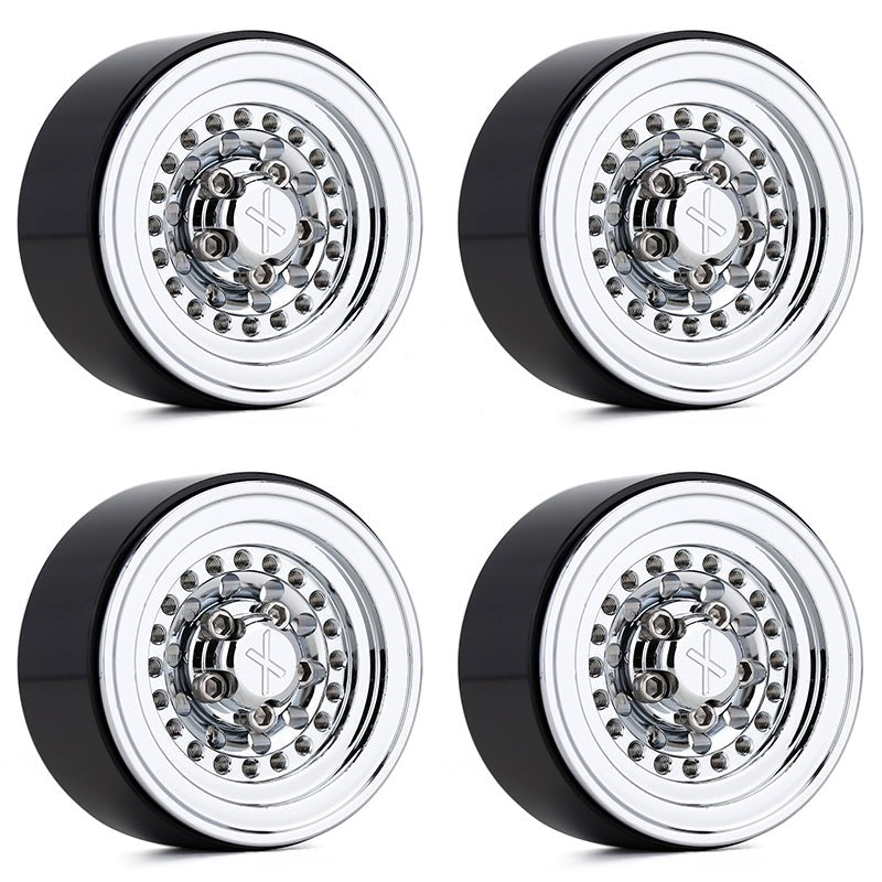 INJORA 1.0" CNC Aluminum Beadlock Wheel Rims For 1/24 RC Crawlers (4) (W1001), Silver