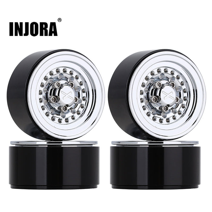 INJORA 1.0" CNC Aluminum Beadlock Wheel Rims For 1/24 RC Crawlers (4) (W1001), Silver