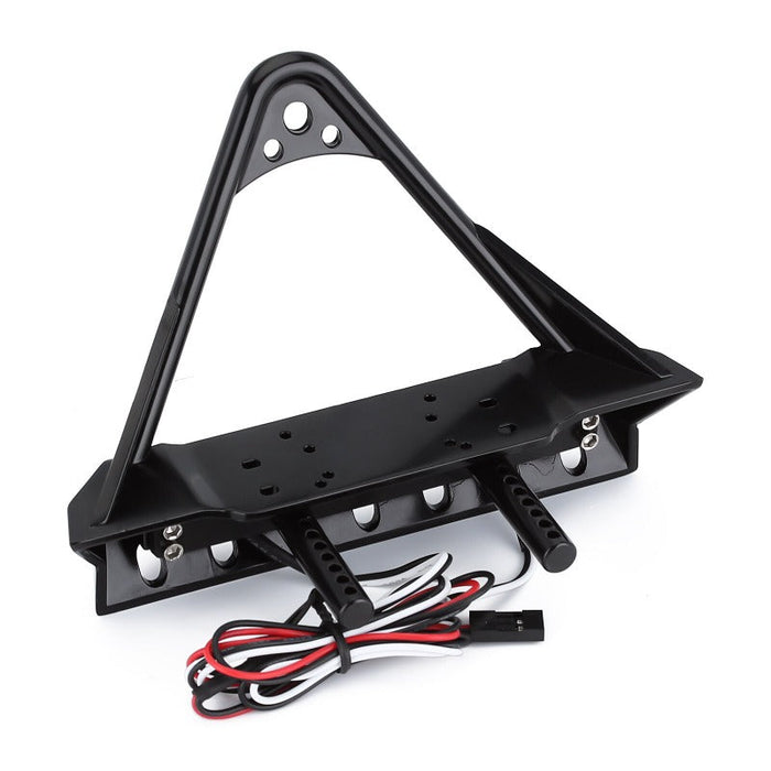 INJORA Black Metal Front Bumper With Lights For 1/10th Scale RC Crawler YQB-F35