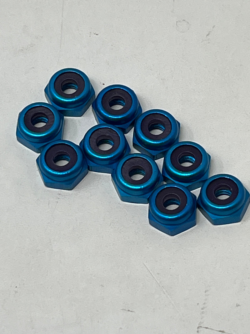 8-32 Aluminum Hex Lock Nut Low Profile 10pcs Blue