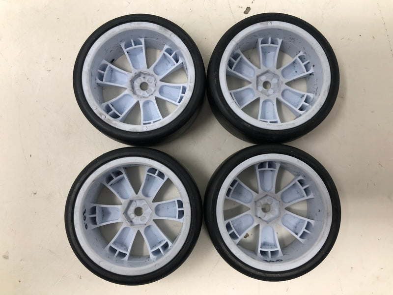 Gravity RC Touring Car Wheels & Tires, 12mm Hex, 1/10, White (x4-Used)