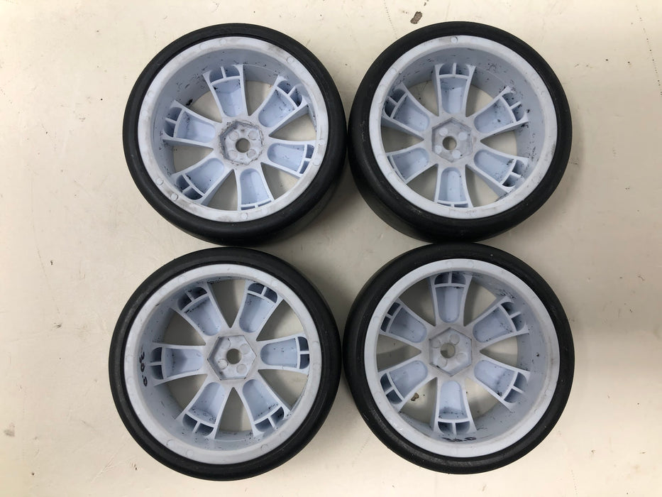 Gravity RC Touring Car Wheels & Tires, 12mm Hex, 1/10, White (x4-Used)