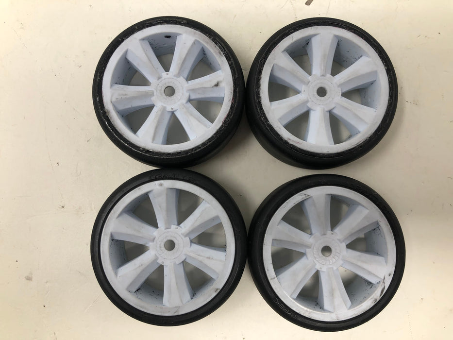 Gravity RC Touring Car Wheels & Tires, 12mm Hex, 1/10, White (x4-Used)