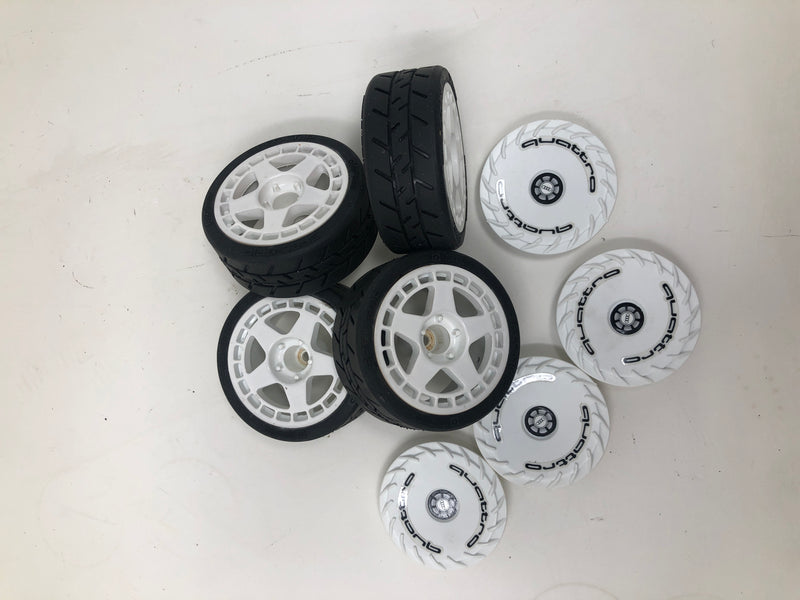 **NEW Take Off HPI RS4 SPORT 3 Wheels & Tires AUDI 26mm/31mm Spec-Grip WHITE Turbomac HH13A