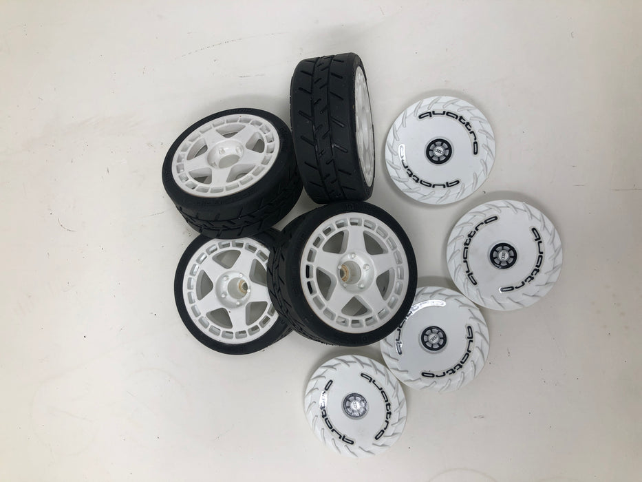 **NEW Take Off HPI RS4 SPORT 3 Wheels & Tires AUDI 26mm/31mm Spec-Grip WHITE Turbomac HH13A