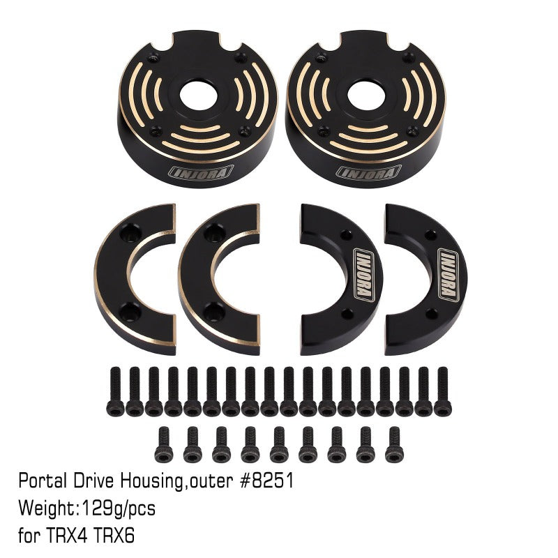 TRX4-8251E-BK INJORA 129g/pcs Black Brass Counterweight Outer Portal Drive Housing #8251 for TRX-4 TRX-6