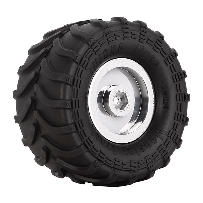 INJORA 70*38mm Monster Truck Wheels Rims Tires Set For 1/24 RC Crawlers (4) Chrome MT1012SR
