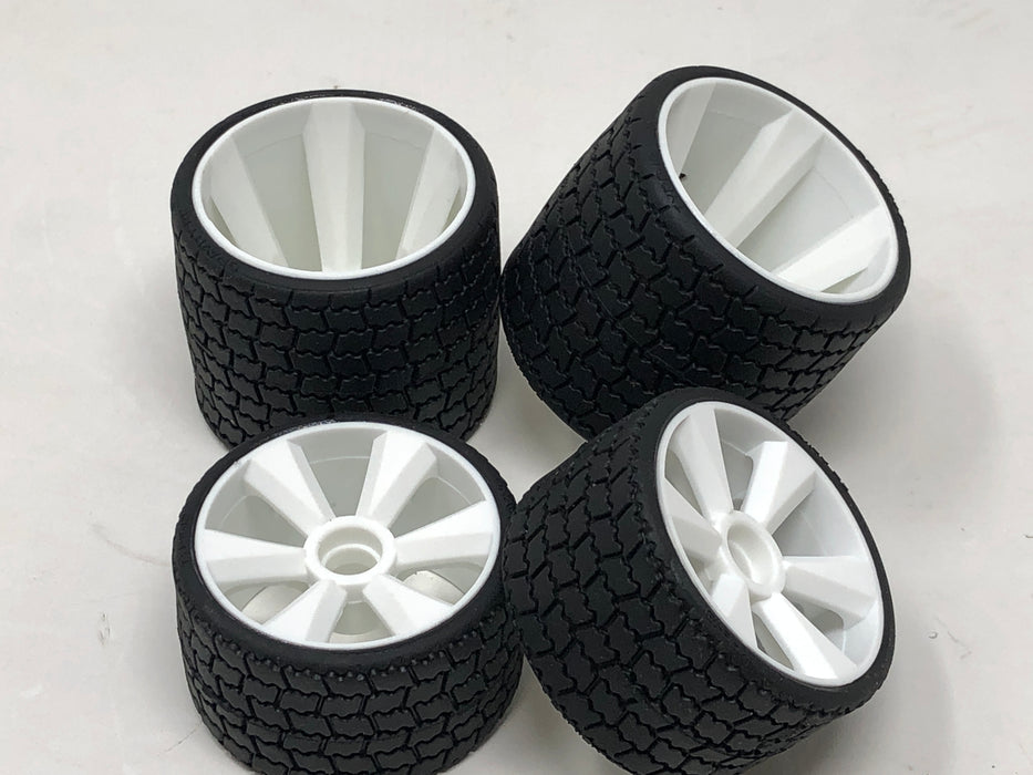 GRC142W GR12 12th Scale Rubber Tires, White wheel, Set of 4 Pre Glued