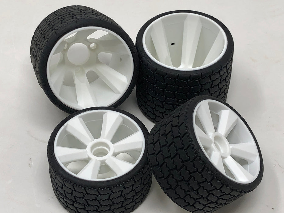 GRC142W GR12 12th Scale Rubber Tires, White wheel, Set of 4 Pre Glued