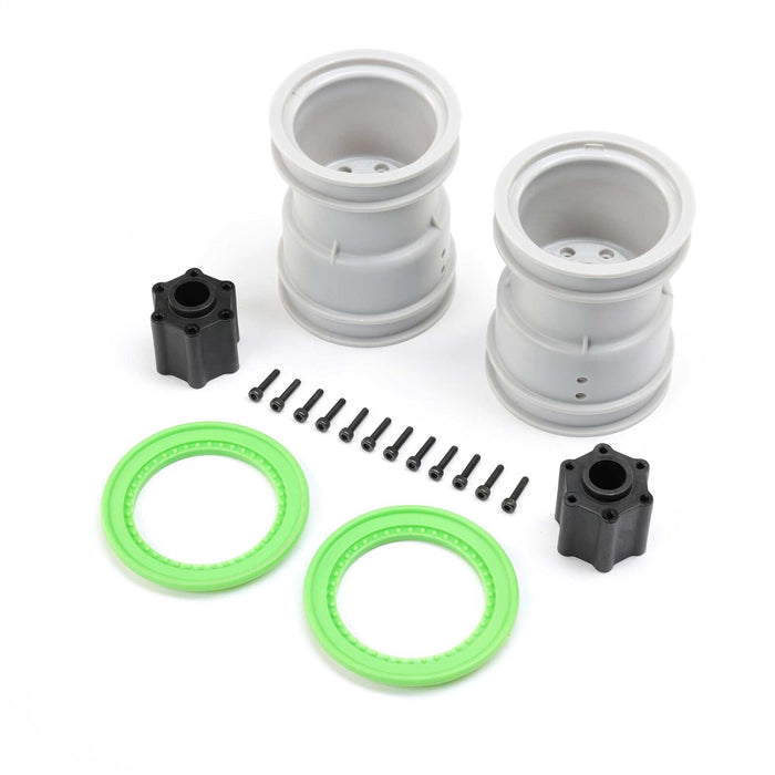 LOS-1814 Losi  In Stock  2.6" Wheel with Beadlock Rings, Green (2): LMT 2.0
