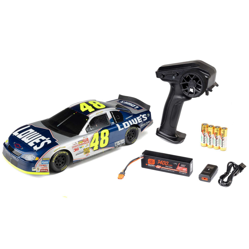 LOS1120248 Losi 1/12 NASCAR RC Race Car Jimmie Johnson No. 48 Lowes Chevrolet Monte Carlo 2S AWD RTR Brushed On-Road (Battery & Charger Included), Blue