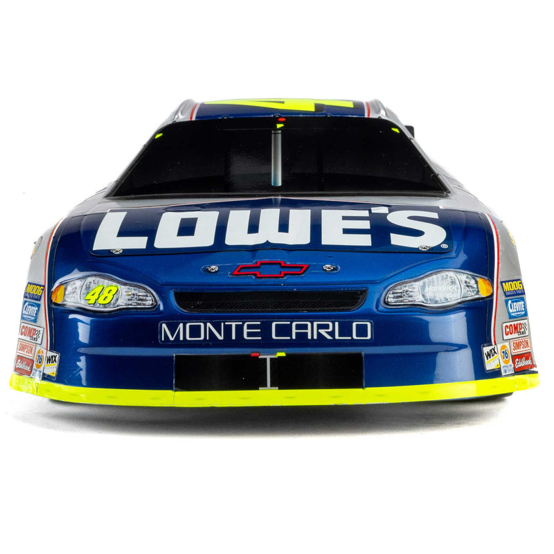 LOS1120248 Losi 1/12 NASCAR RC Race Car Jimmie Johnson No. 48 Lowes Chevrolet Monte Carlo 2S AWD RTR Brushed On-Road (Battery & Charger Included), Blue