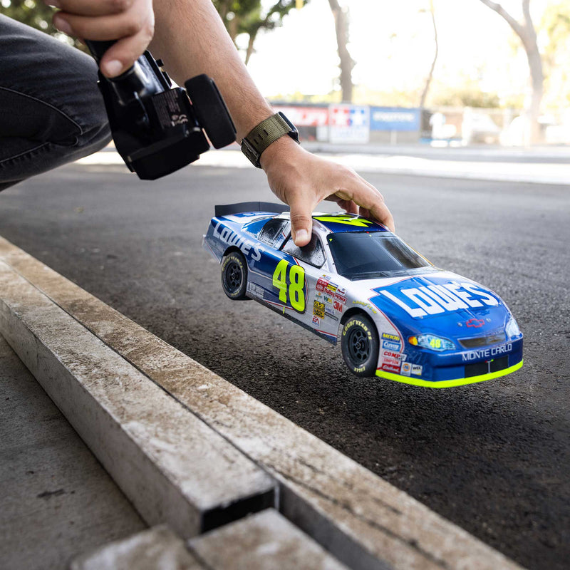 LOS1120248 Losi 1/12 NASCAR RC Race Car Jimmie Johnson No. 48 Lowes Chevrolet Monte Carlo 2S AWD RTR Brushed On-Road (Battery & Charger Included), Blue