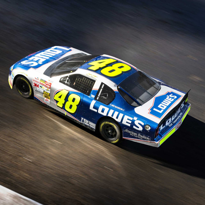 LOS1120248 Losi 1/12 NASCAR RC Race Car Jimmie Johnson No. 48 Lowes Chevrolet Monte Carlo 2S AWD RTR Brushed On-Road (Battery & Charger Included), Blue