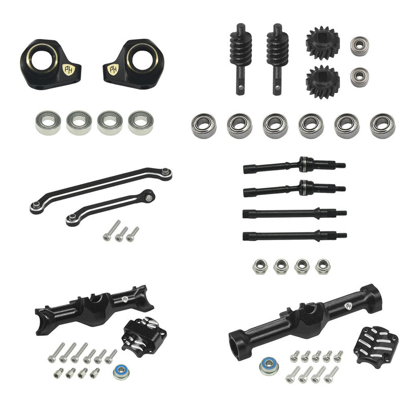 PHB7559Black Powerhobby Aluminum Front + Rear Complete Axles w Brass Upgrades Black Axial SCX30