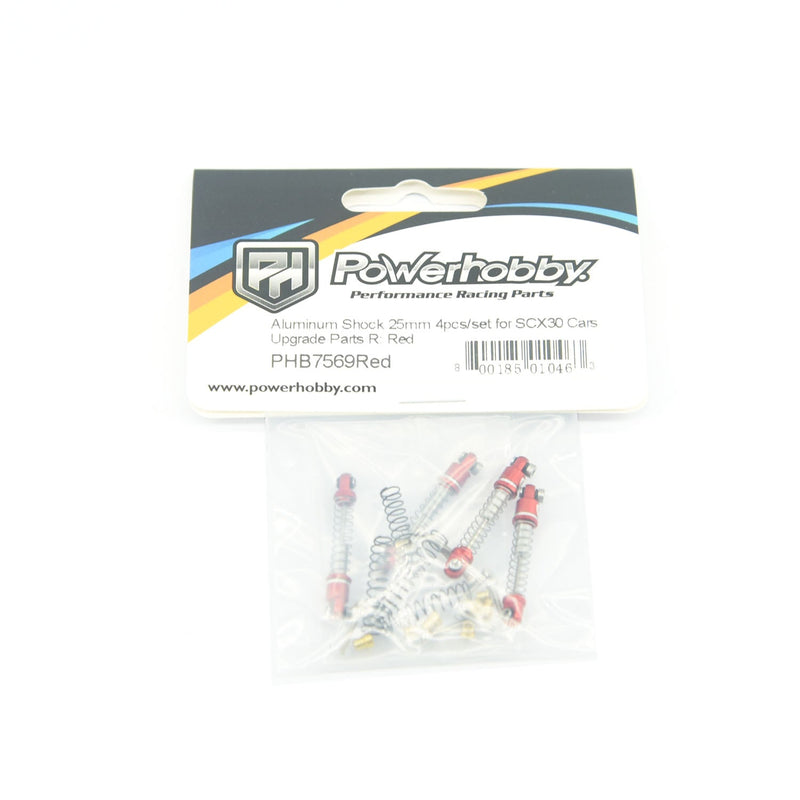 PHB7569Red Powerhobby Aluminum Shocks 25mm (4) Red Axial SCX30