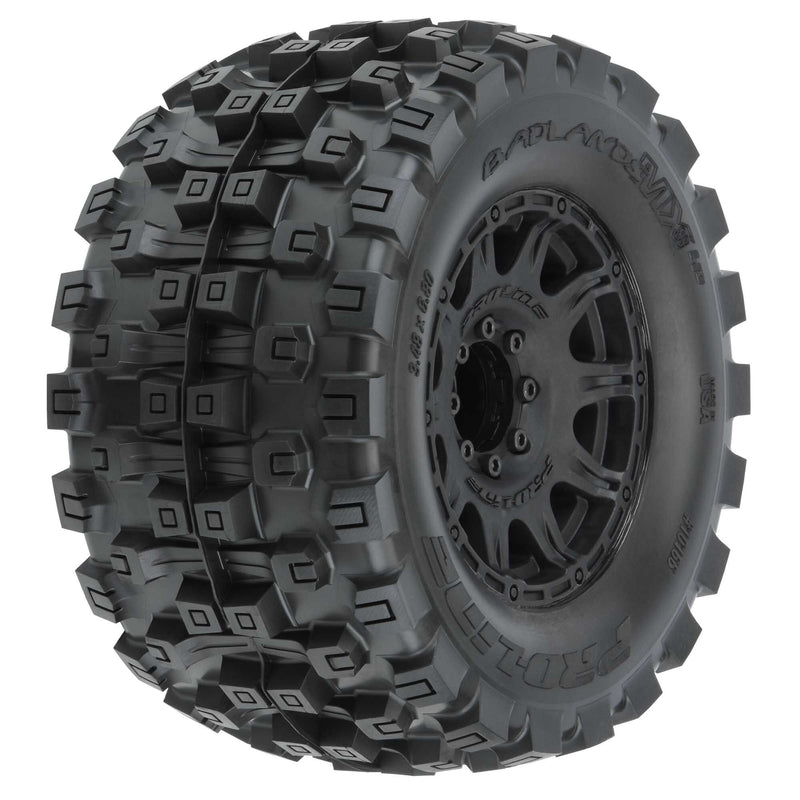 PRO1016610 PROLINE 1/8 Badlands MX38 HP BELTED F/R 3.8" MT Mounted 17mm Black Raid (2)