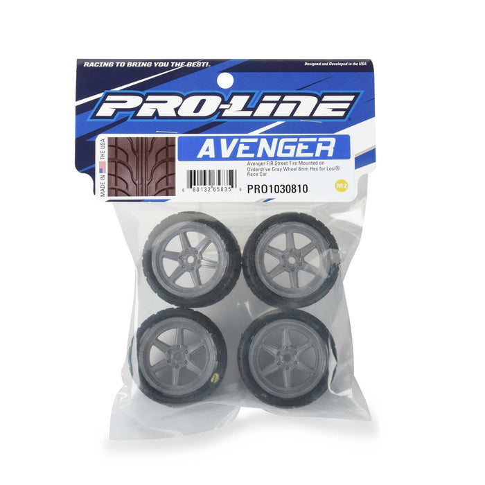 PRO1030810 Proline 1/12 Avenger Tire Mounted on Overdrive Gray Wheel 8mm Hex (4): Losi Race Car