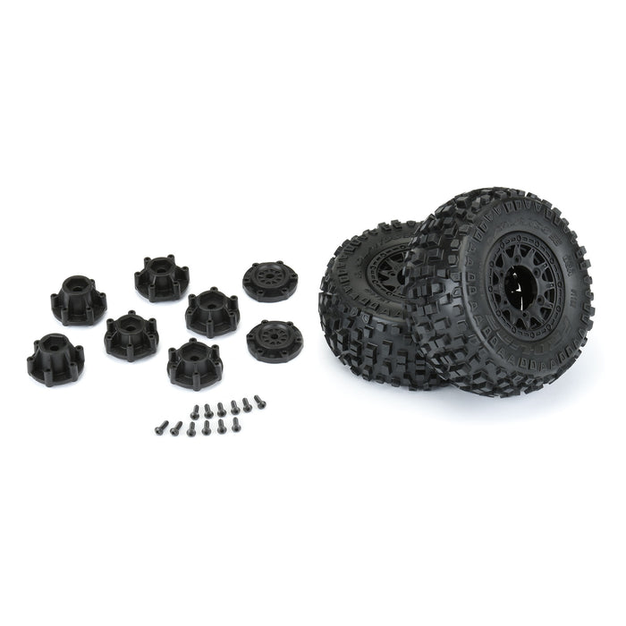 PRO118210 Pro-line 1/10 Badlands Front/Rear 2.2"/3.0" SC Mounted 12mm Black Raid (2)