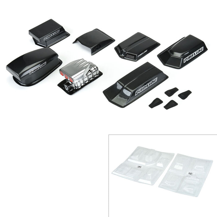 6368-00 ProLine 1/10 Drag Racing Clear Hood Scoops and Blowers Variety Pack