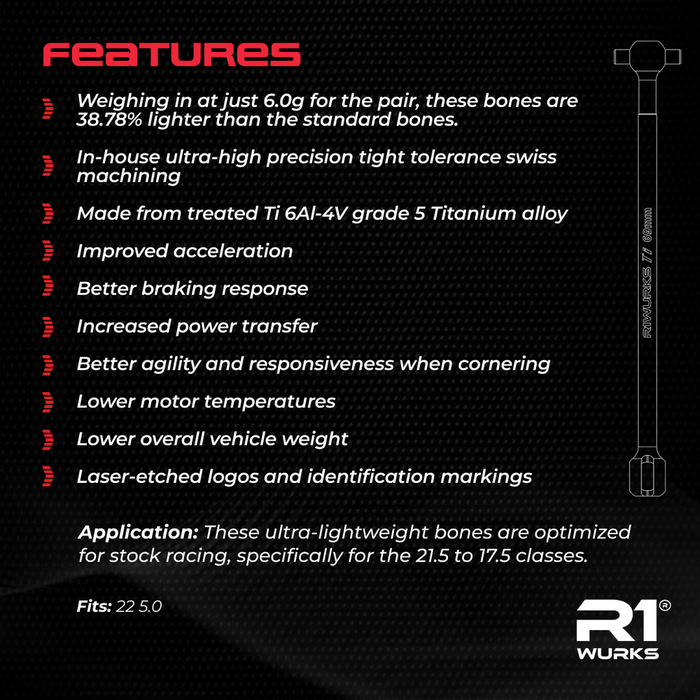 900123 R1WURKS (22 Series) Ultra-lightweight Titanium HD CVA Bones, X69mm