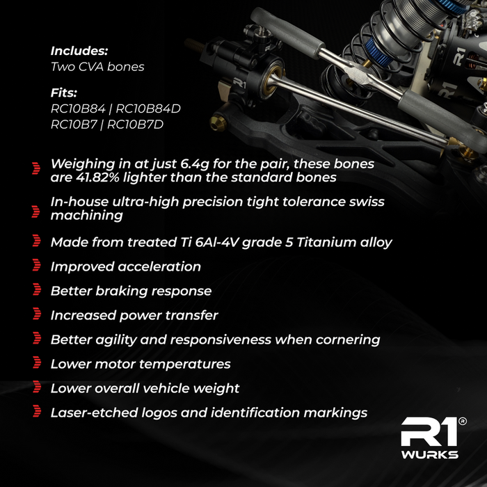 900118 R1WURKS (B7 / B84 Series) Ultra-lightweight Titanium HD CVA Bones, 69mm