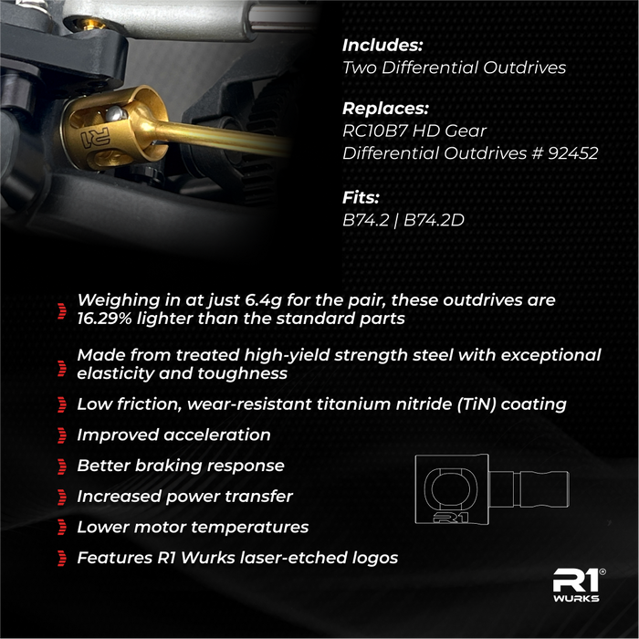 900068 R1 WURKS Team Associated B7 Series Lightweight Differential Outdrives