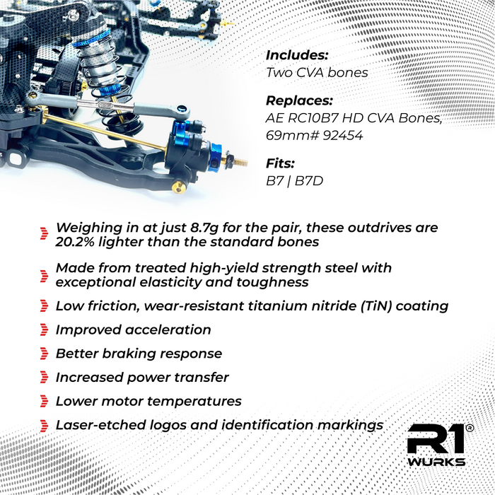 900067 R1 WURKS Team Associated B7 Series Lightweight HD CVA Bones, 69mm