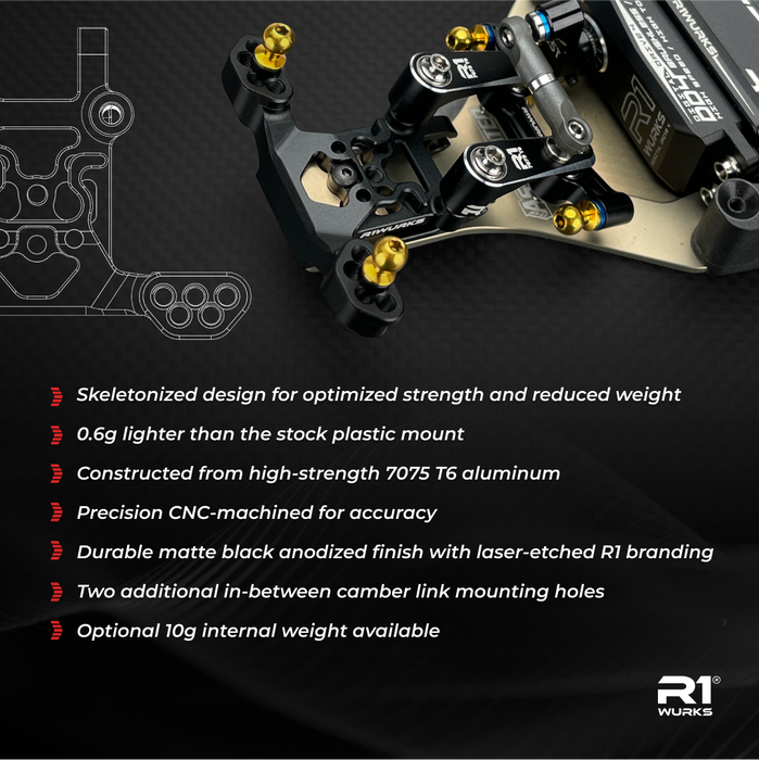900097 R1WURKS (B7 Series) Front Ball Stud Mount, Aluminum