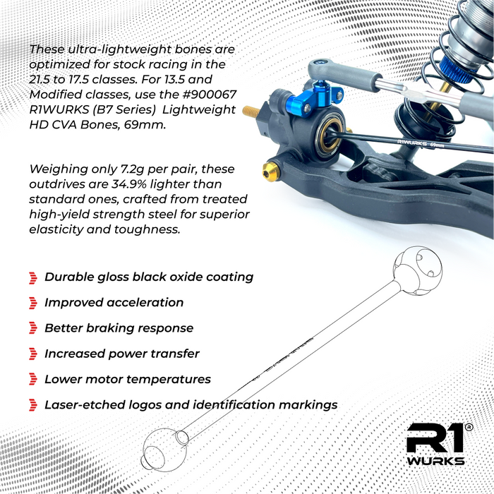 900066B R1 WURKS (B7 Series) Ultra-Lightweight HD CVA Bones, 69mm, Black