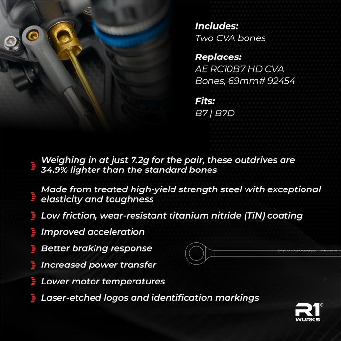 R1 WURKS Team Associated B7 Series Ultra-Lightweight HD CVA Bones, 69mm