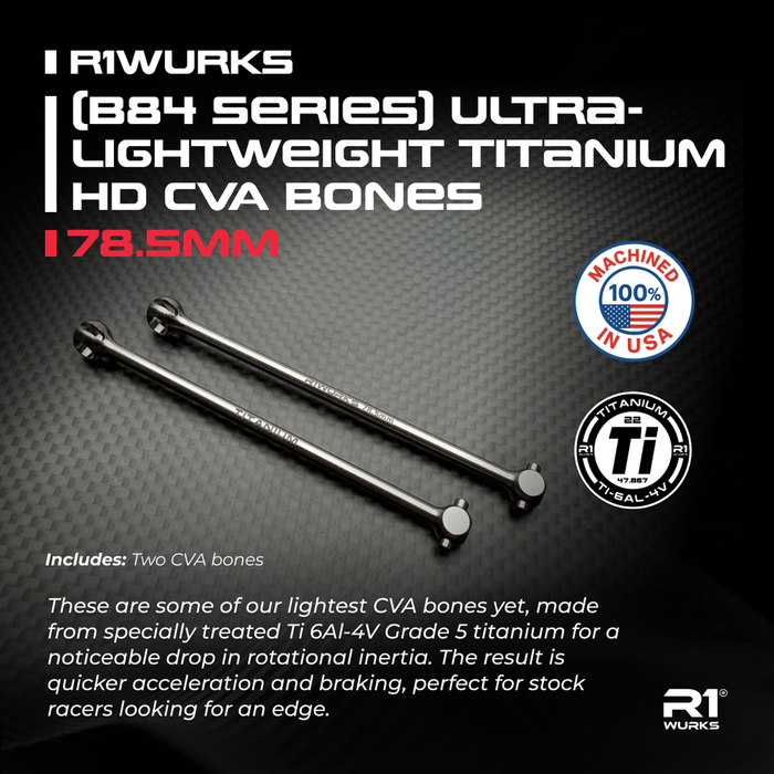 900205 R1WURKS (B84 Series) Ultra-lightweight Titanium HD CVA Bones, 78.5mm