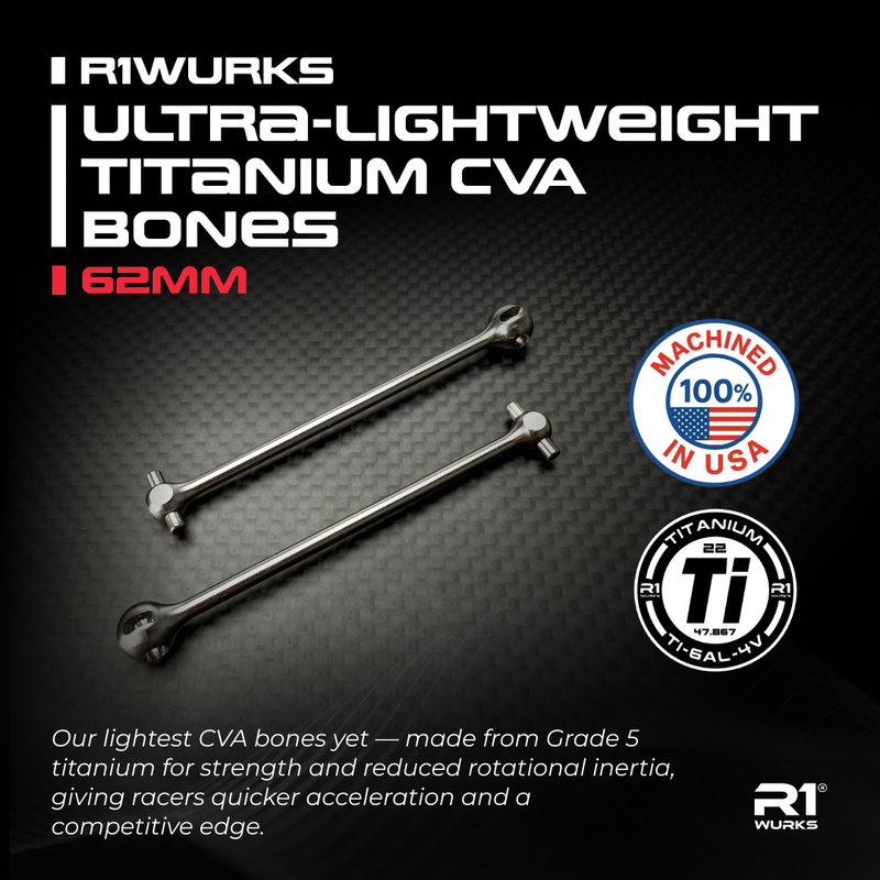 900171 R1WURKS (Dirt Oval Series) Ultra-lightweight Titanium CVA Bones, 62mm