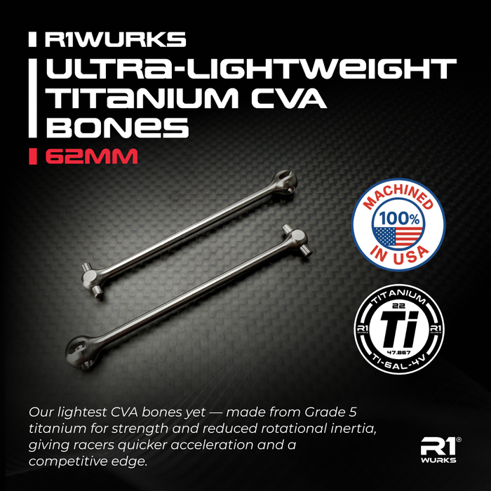900171 R1WURKS (Dirt Oval Series) Ultra-lightweight Titanium CVA Bones, 62mm