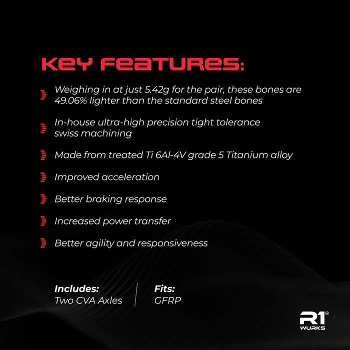 900171 R1WURKS (Dirt Oval Series) Ultra-lightweight Titanium CVA Bones, 62mm
