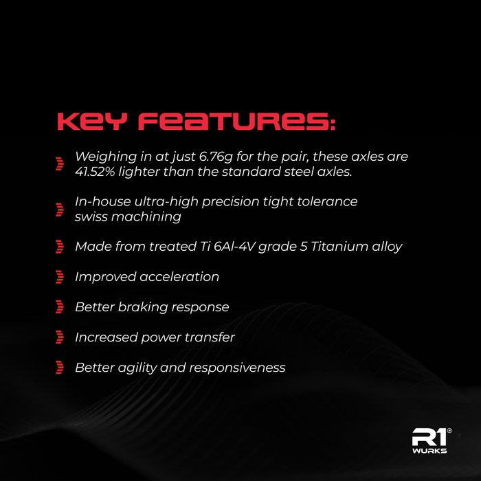 900172 R1WURKS (Dirt Oval Series) Ultra Lightweight Rear CVA Axle, Titanium