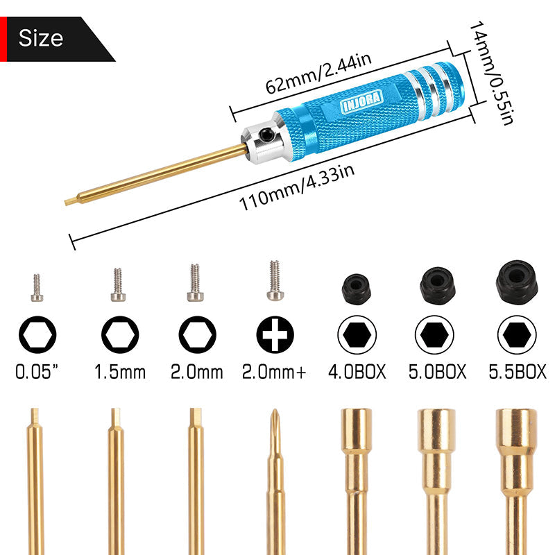 Tool-LSD46 INJORA 7 Colors Short Handle Hex Screwdriver Nut Driver Tool Kit For 1/18 1/24 RC Crawlers