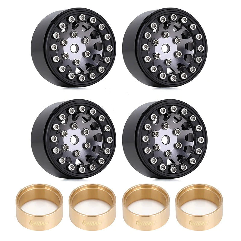 SCX24-49BG-45 Injora 1.0" 12-Spokes Beadlock Aluminum Wheel Rims For 1/24 RC Crawlers (4)