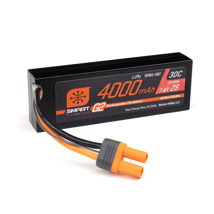 SPMX-1087 Spektrum 7.4V 4000mAh 2S 30C Smart G2 Hardcase LiPo Battery: IC5