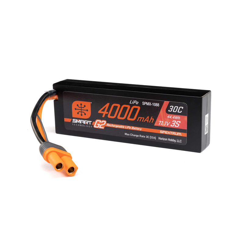 SPMX-1088 Spektrum 11.1V 4000mAh 3S 30C Smart G2 Hardcase LiPo Battery: IC5