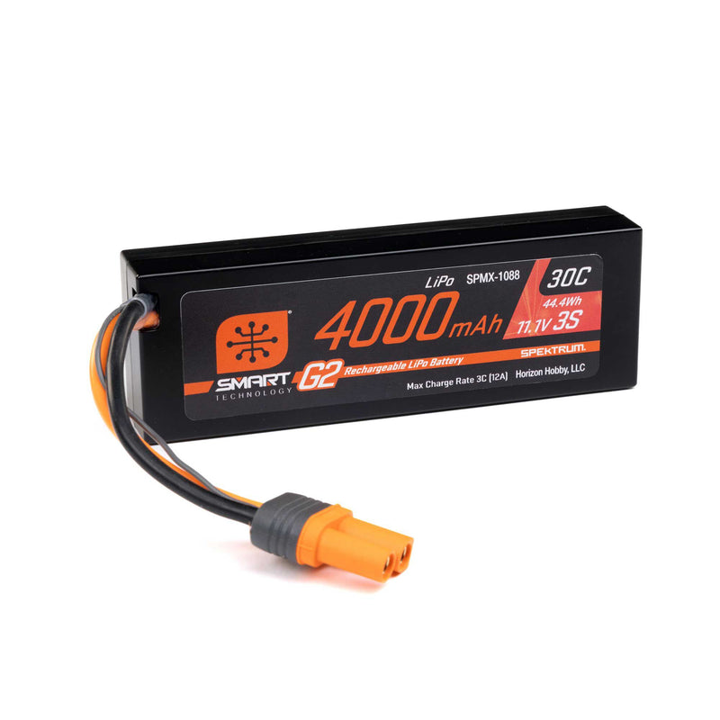 SPMX-1088 Spektrum 11.1V 4000mAh 3S 30C Smart G2 Hardcase LiPo Battery: IC5
