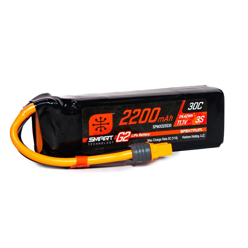 SPMX223S30 Spektrum 11.1V 2200mAh 3S 30C Smart G2 LiPo Battery: IC3