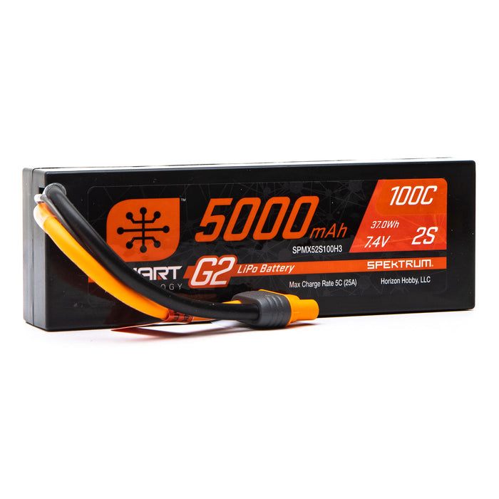 SPMX52S100H3 - Spektrum 7.4V 5000mAh 2S 100C Smart G2 Hardcase LiPo Battery: IC3