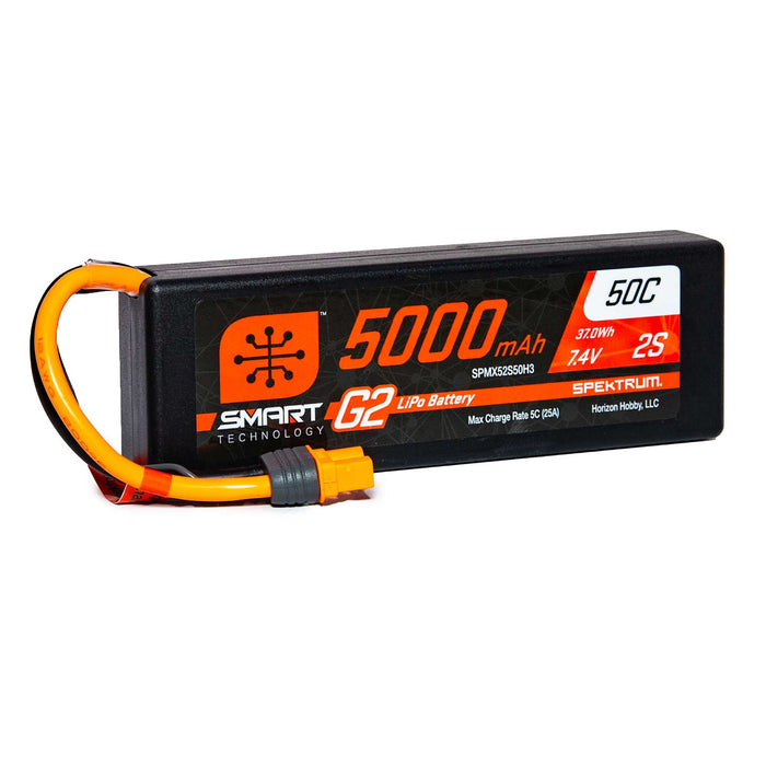 SPMX52S50H3 - Spektrum 7.4V 5000mAh 2S 50C Smart G2 Hardcase LiPo Battery: IC3