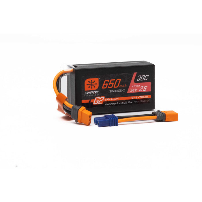 SPMX652SH2 Spektrum 7.4V 650mAh 2S Smart G2 Hardcase 30C LiPo: IC2