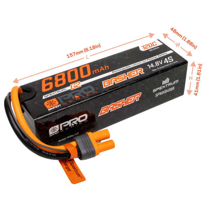 SPMXB4S68 Spektrum 14.8V 6800mAh 4S 120C Smart G2 Pro Basher LiPo Battery: IC5