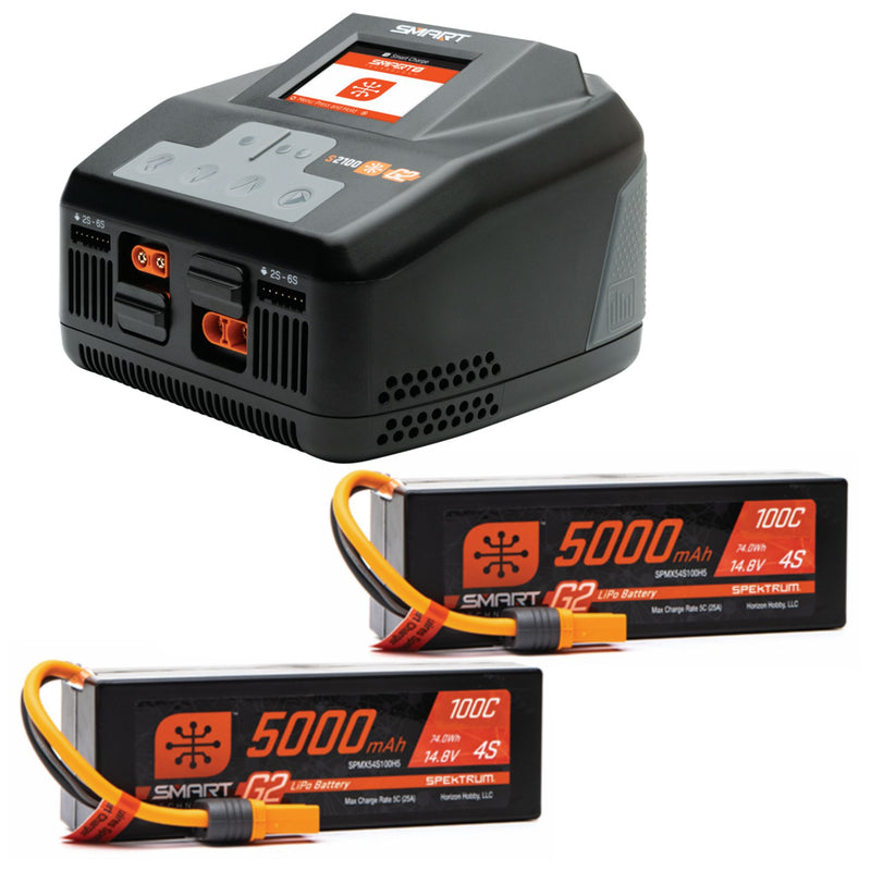 SPMXPSS850 Spektrum Smart Powerstage 8S Surface Bundle: (2) G2 5000mAh 4S LiPo IC5 & S2100 Charger