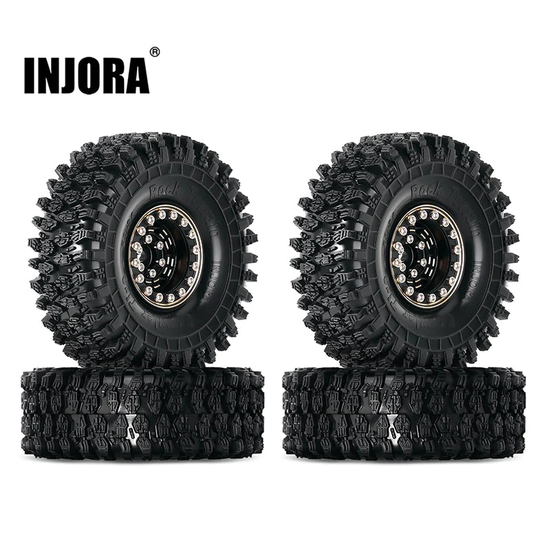 YQW-1005-1011 Injora 4PCS 1.0" 64*24mm Brass Wheel Rims Tires Set For 1/18 1/24 RC Crawlers