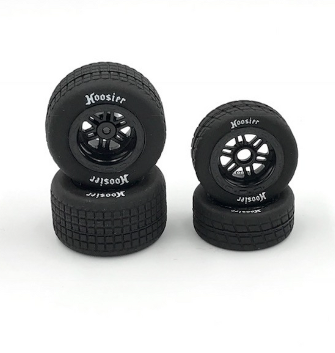 1RC FR/RR Tires & Black Wheels, Hoosier, 1/18 Midget (4) 1RC5528